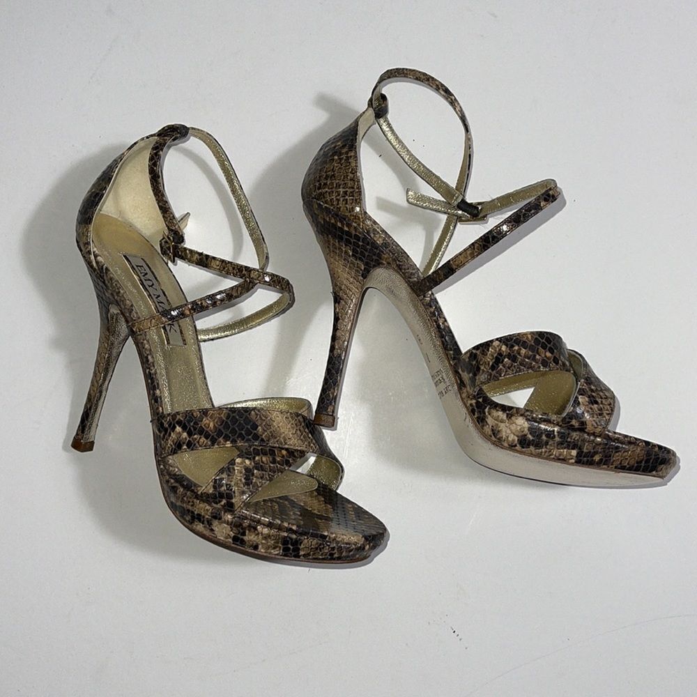 EMY MACK FAUX SNAKE SKIN HEELS/SANDAL SIZE 7